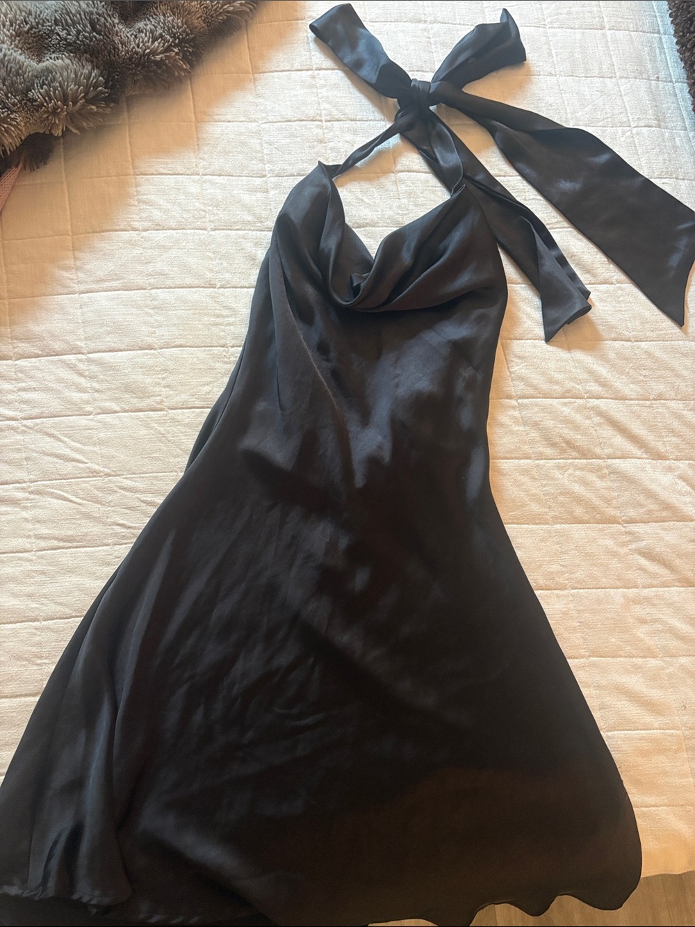 Aritzia Black Strapless Satin Cowl Tie-Neck Dress